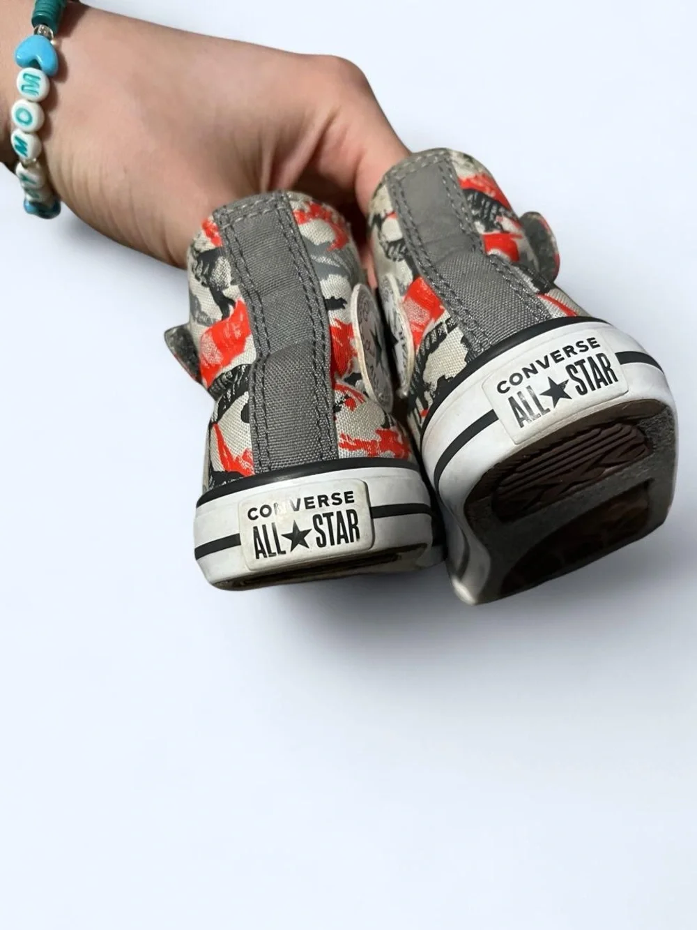Converse Kids' High-Top Sneakers in Gray & Red Dino Camo